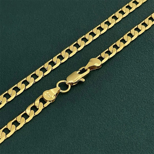 925 Sterling Silver Gold Plated Necklace, 6mm Unisex Chain 45–60cm