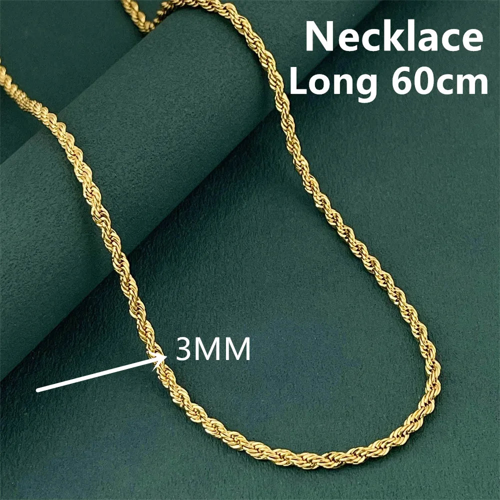 925 Sterling Silver Twisted Rope Necklace, Gold Plated 3mm Chain