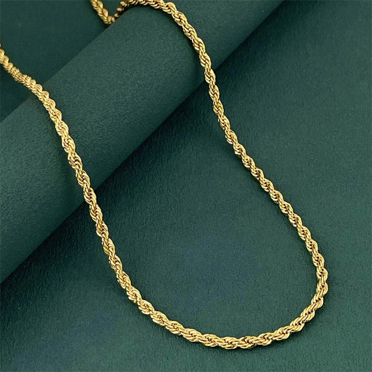 925 Sterling Silver Twisted Rope Necklace, Gold Plated 3mm Chain