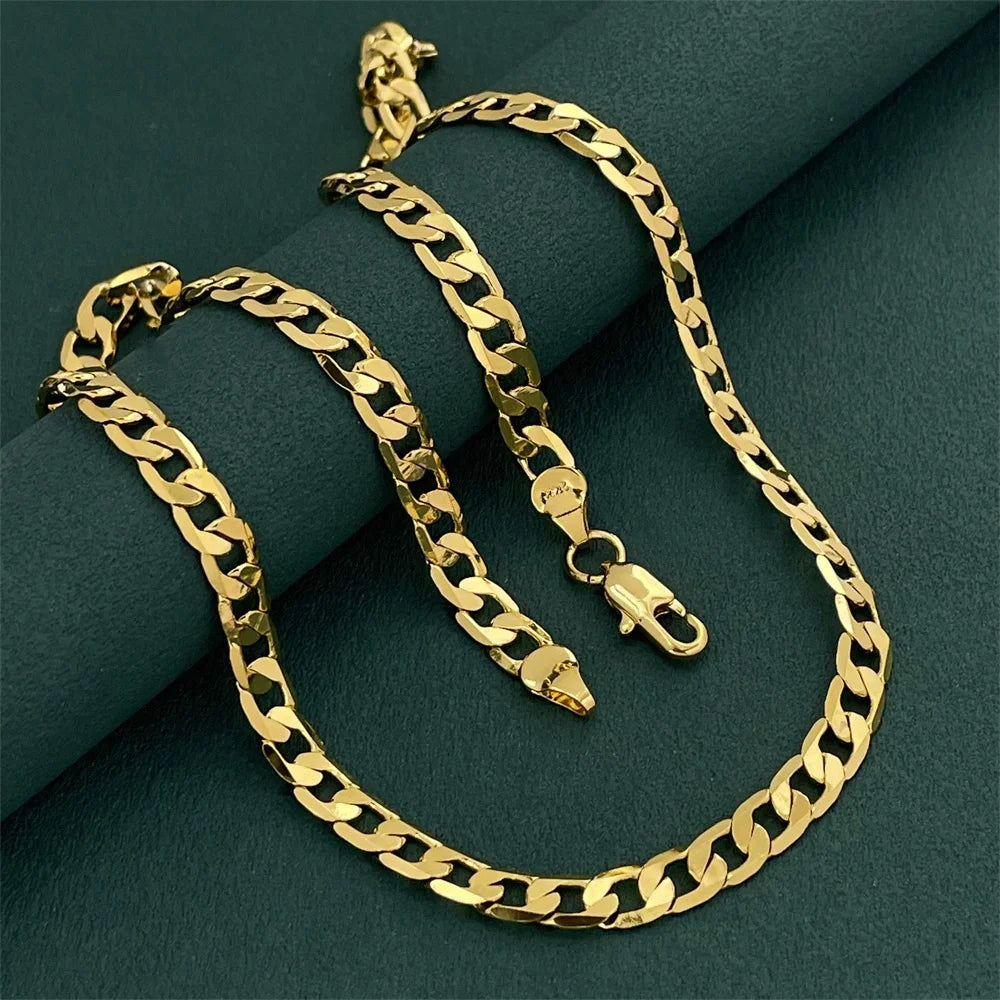 925 Sterling Silver Gold Plated Necklace, 6mm Unisex Chain 45–60cm