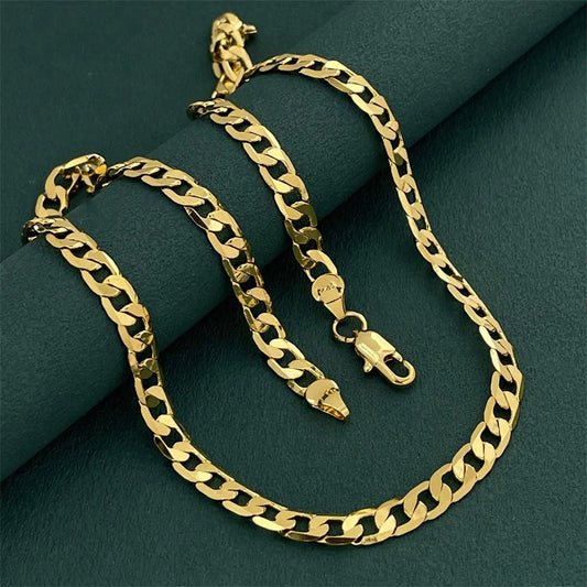 925 Sterling Silver Gold Plated Necklace, 6mm Unisex Chain 45–60cm