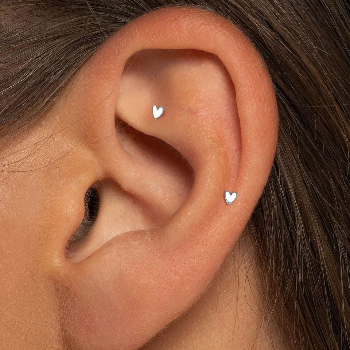 925 Sterling Silver Heart Flat Back Earring, Dainty Mini Stud Jewelry