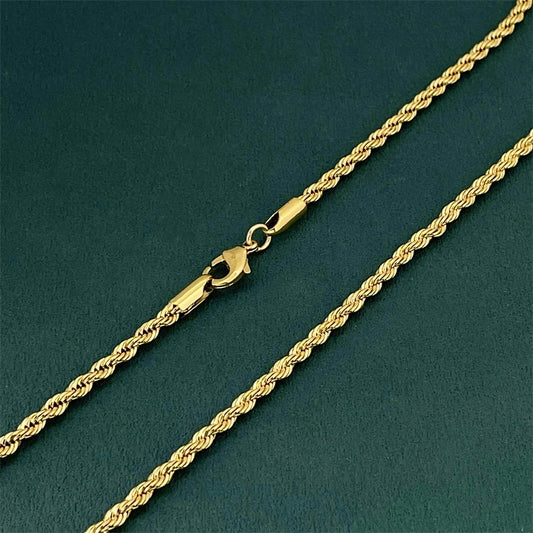 925 Sterling Silver Twisted Rope Necklace, Gold Plated 3mm Chain