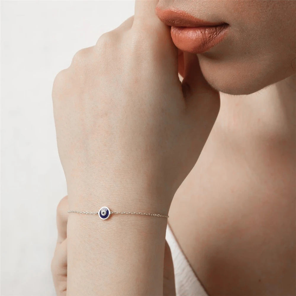 925 Sterling Silver Evil Eye Bracelet, Dainty Everyday Charm Jewelry
