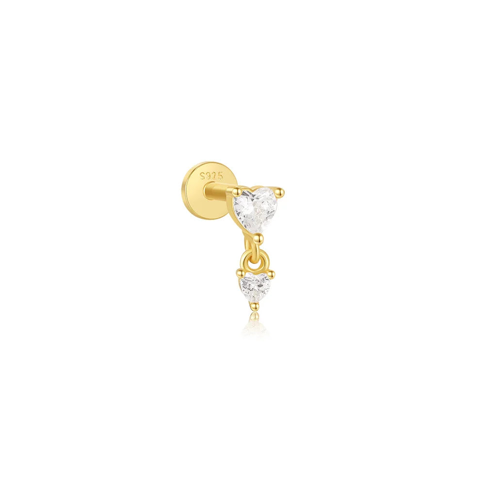 925 Sterling Silver Heart Flat Back Earring, Dainty Mini Stud Jewelry