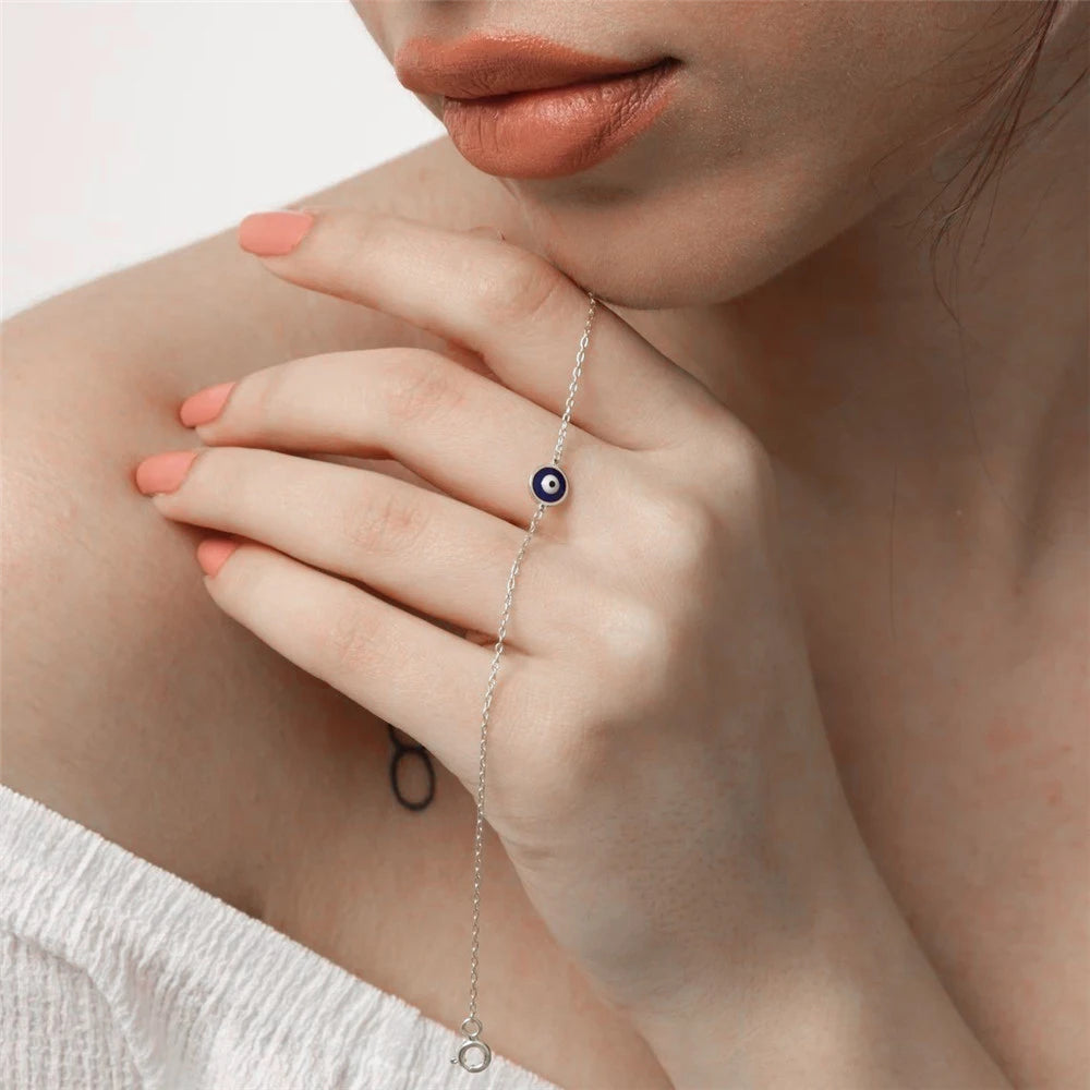 925 Sterling Silver Evil Eye Bracelet, Dainty Everyday Charm Jewelry