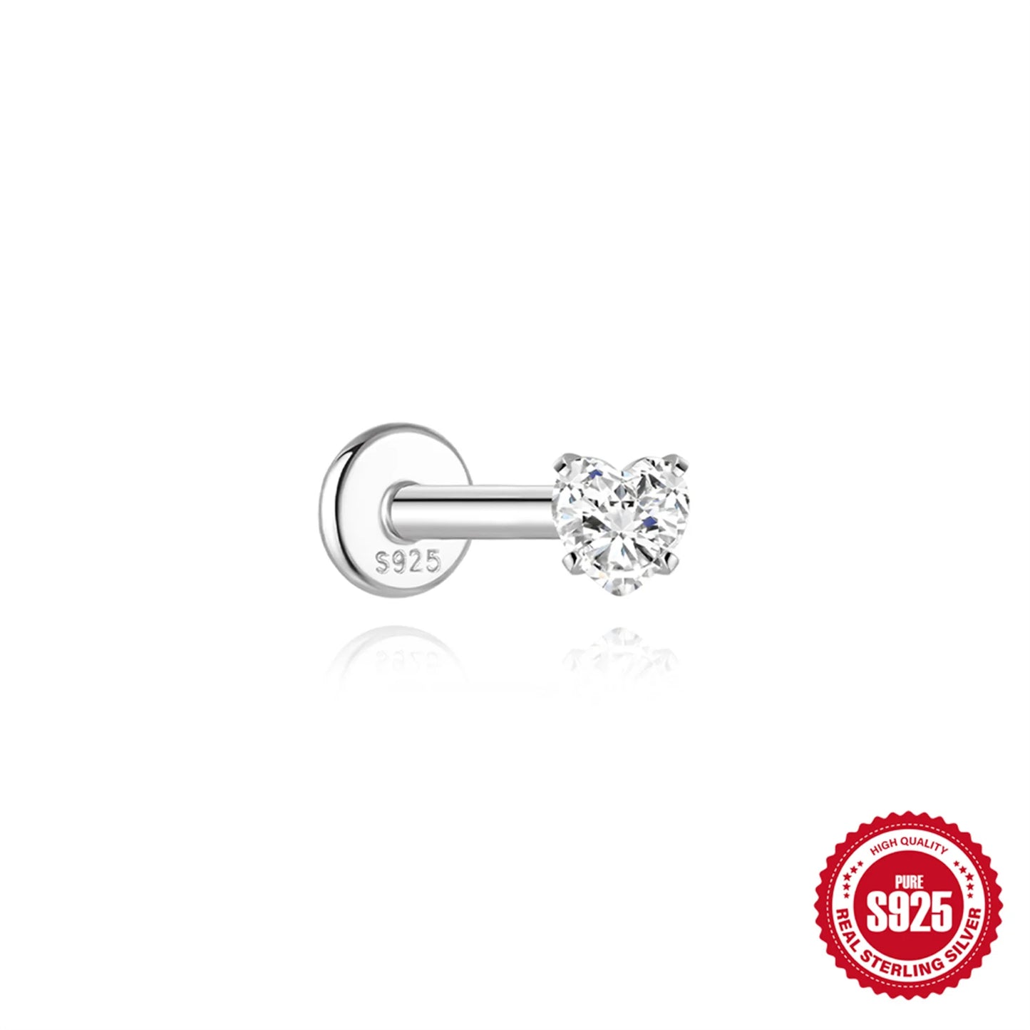 925 Sterling Silver Heart Flat Back Earring, Dainty Mini Stud Jewelry