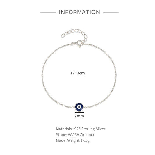 925 Sterling Silver Evil Eye Bracelet, Dainty Everyday Charm Jewelry