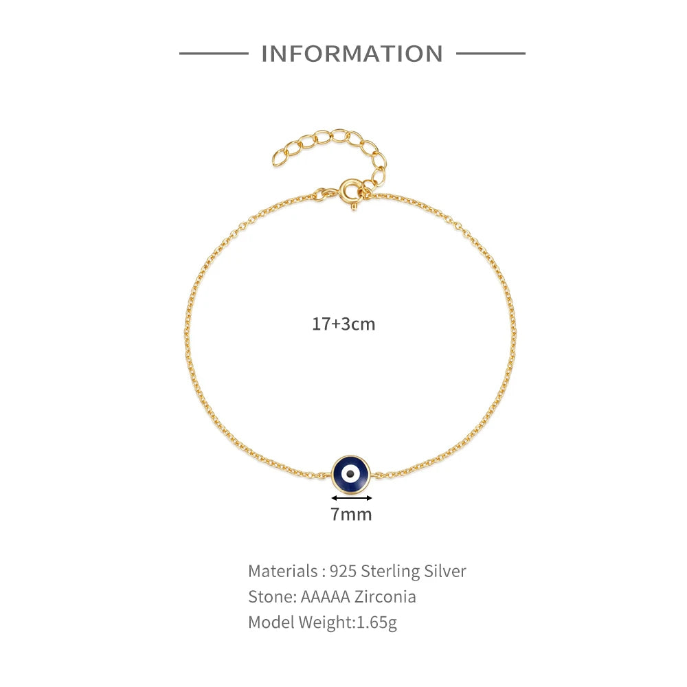 925 Sterling Silver Evil Eye Bracelet, Dainty Everyday Charm Jewelry