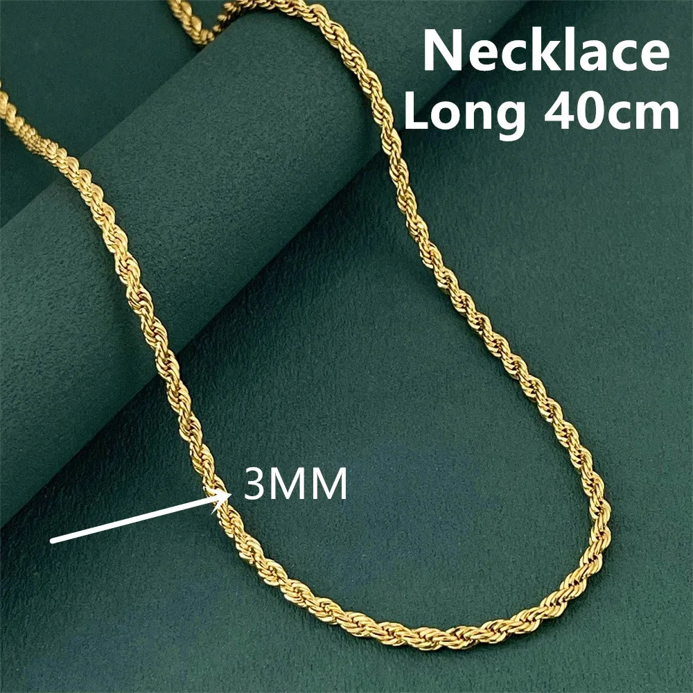 925 Sterling Silver Twisted Rope Necklace, Gold Plated 3mm Chain