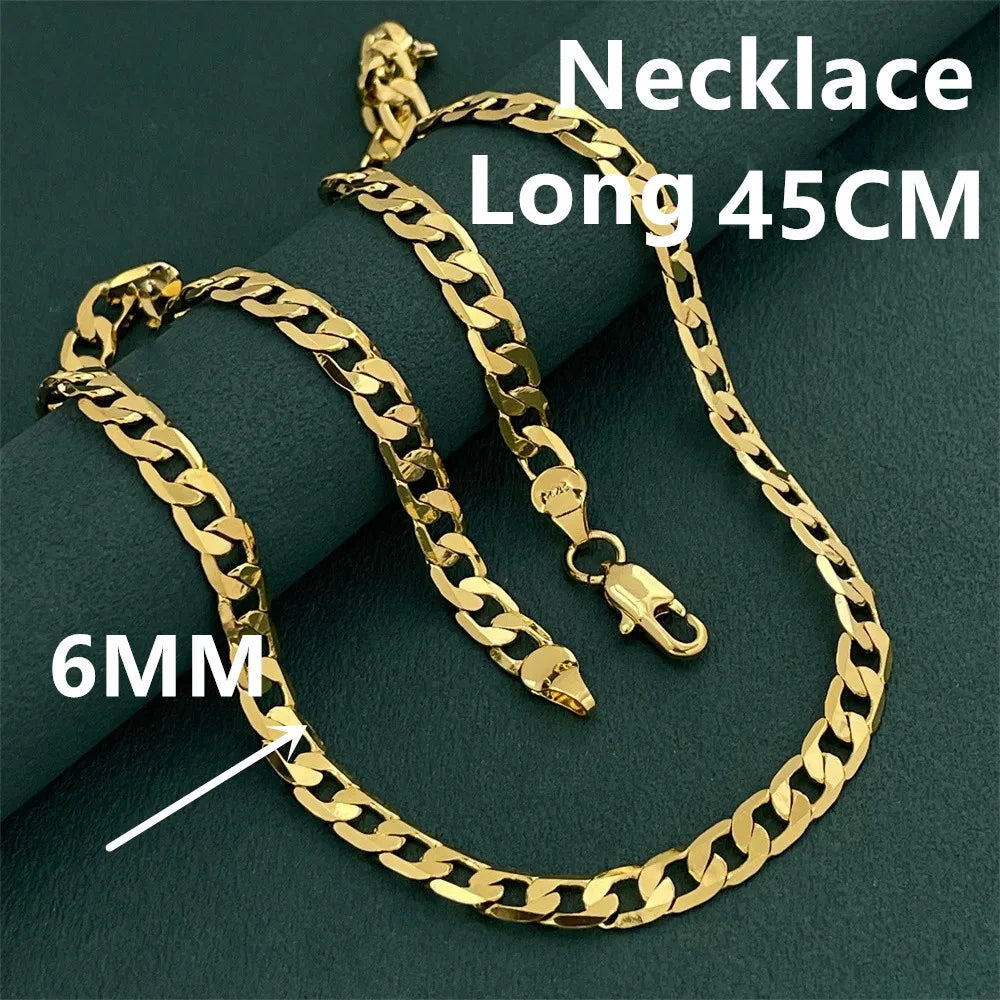 925 Sterling Silver Gold Plated Necklace, 6mm Unisex Chain 45–60cm