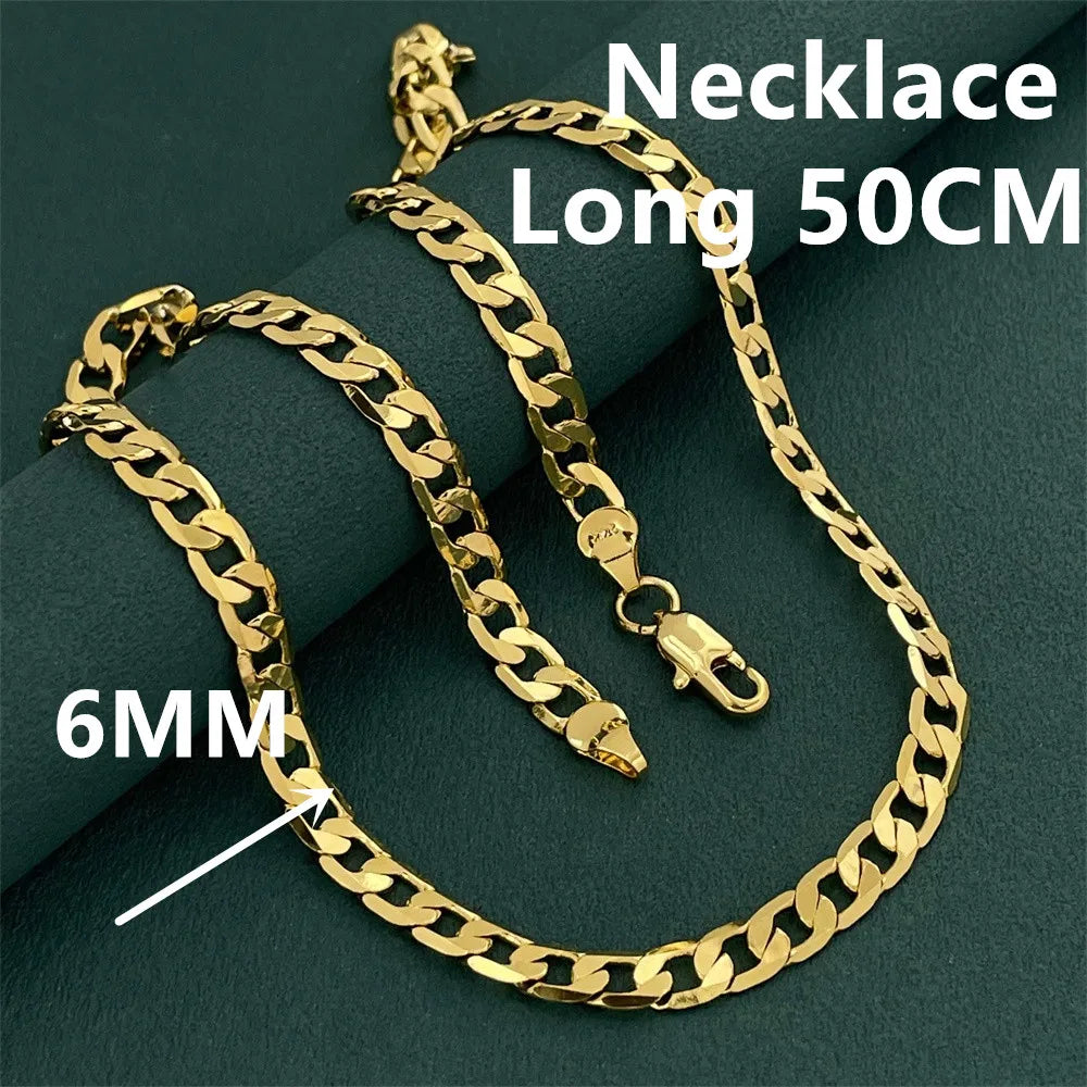 925 Sterling Silver Gold Plated Necklace, 6mm Unisex Chain 45–60cm