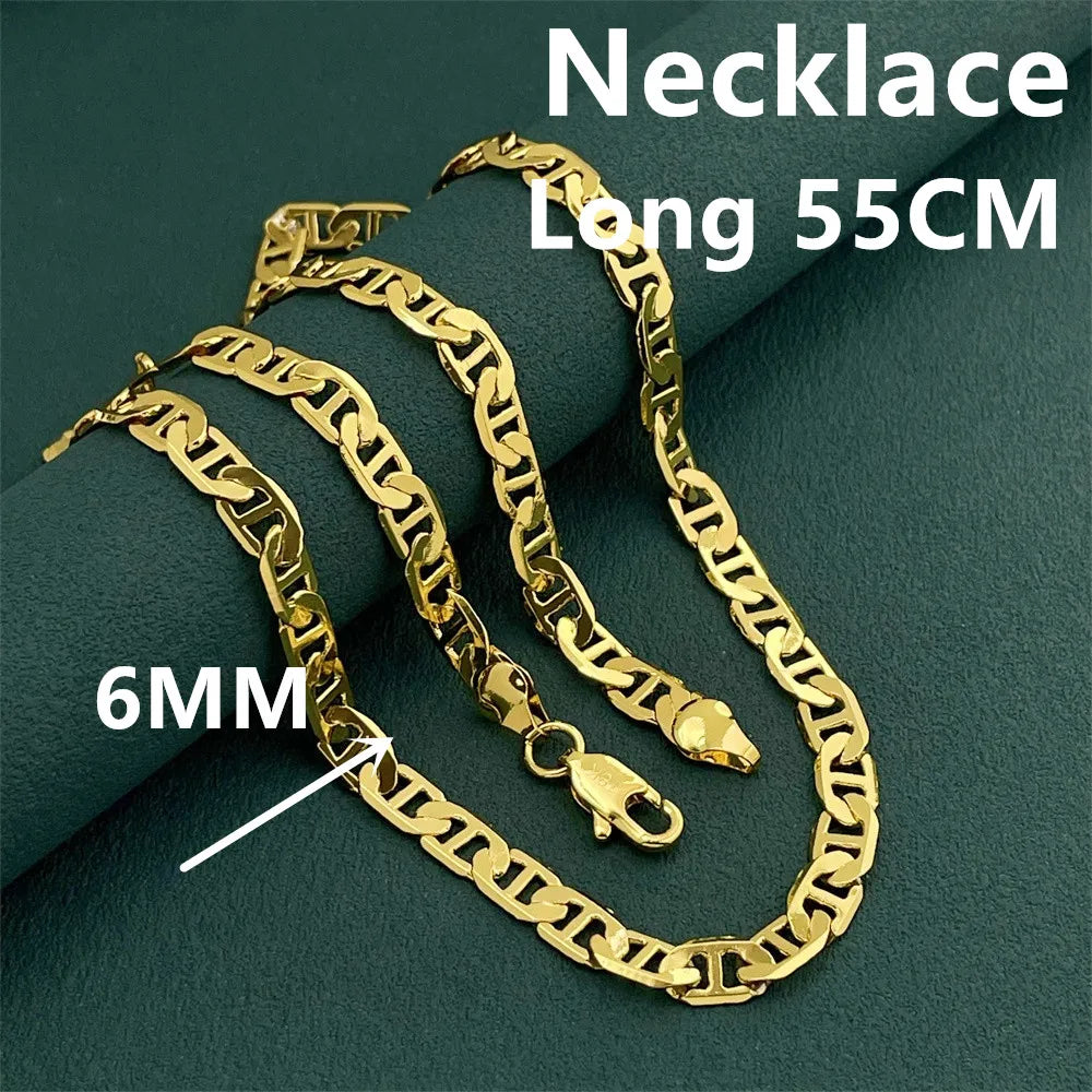 925 Sterling Silver Figaro Necklace, Gold Plated 6mm Chain 40–60cm