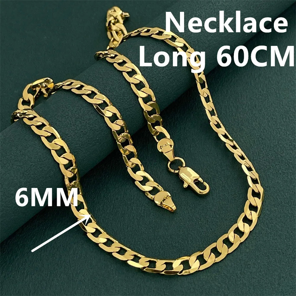 925 Sterling Silver Gold Plated Necklace, 6mm Unisex Chain 45–60cm