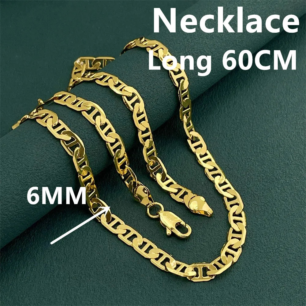 925 Sterling Silver Figaro Necklace, Gold Plated 6mm Chain 40–60cm